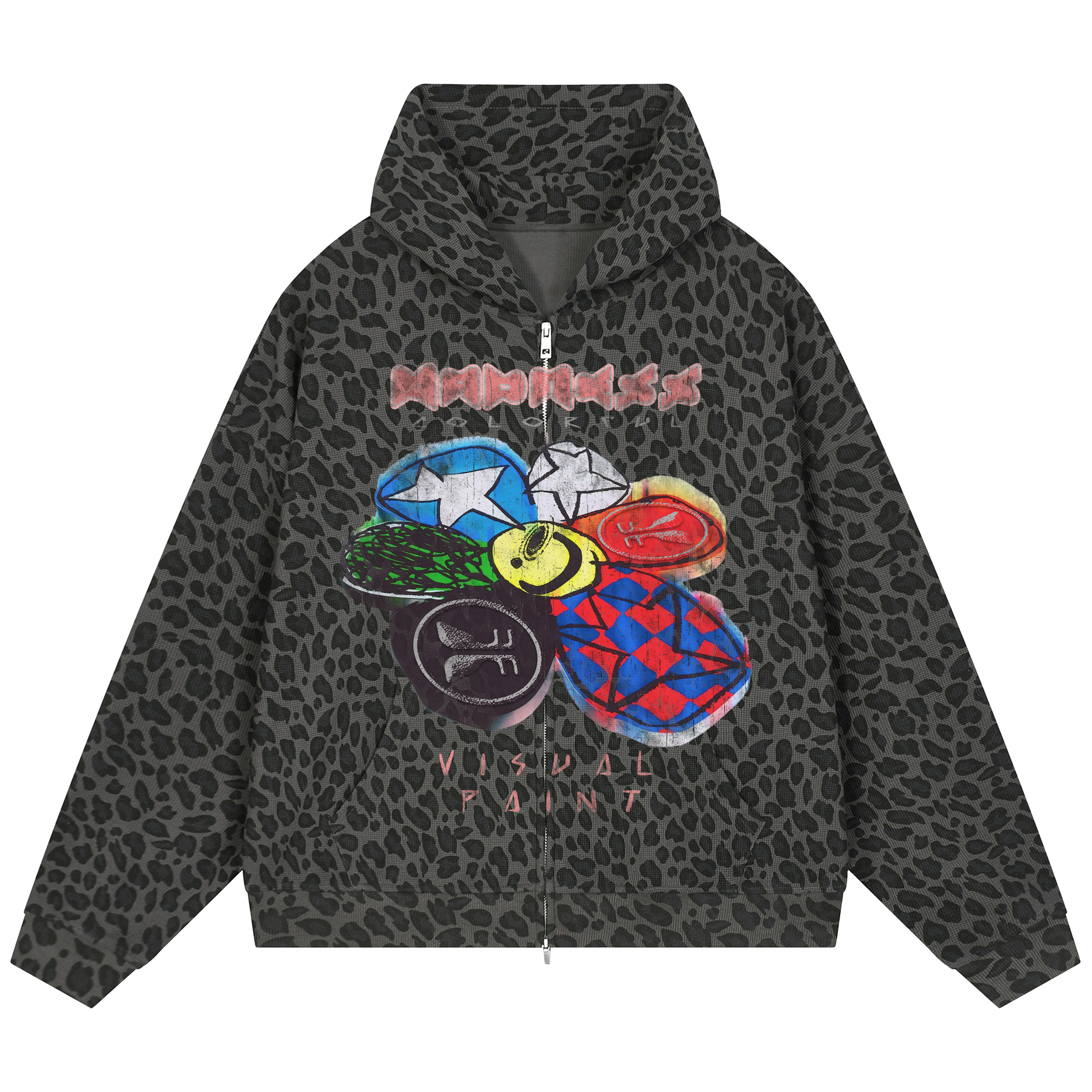 Visual Paint Waffle Zip Up - Leopard