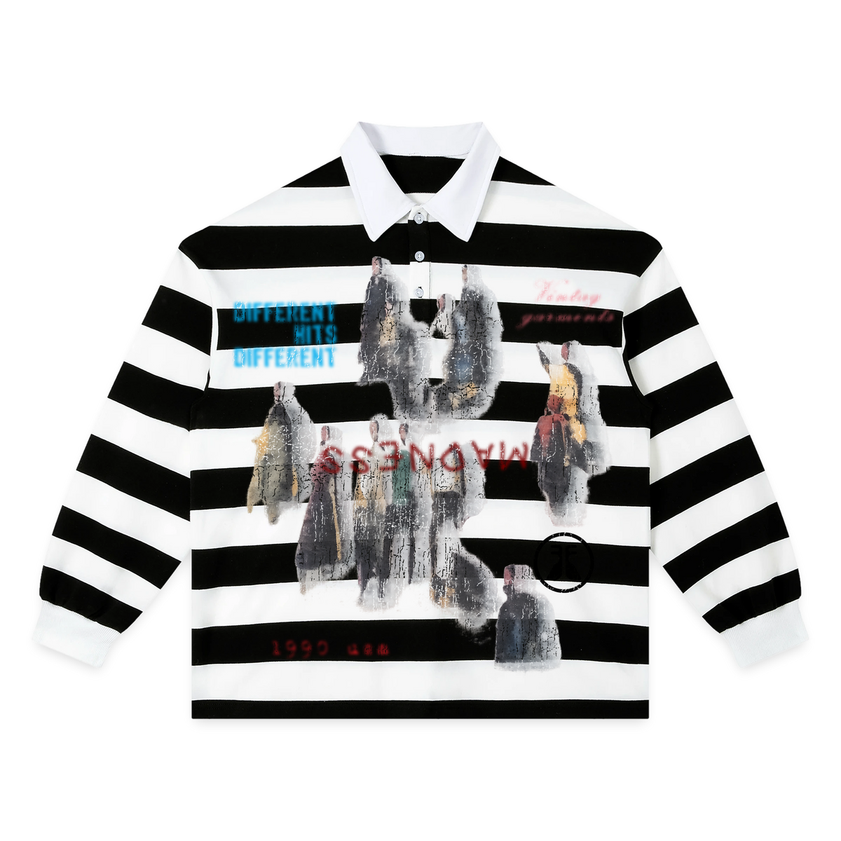Water Damage Stripe Polo - Black
