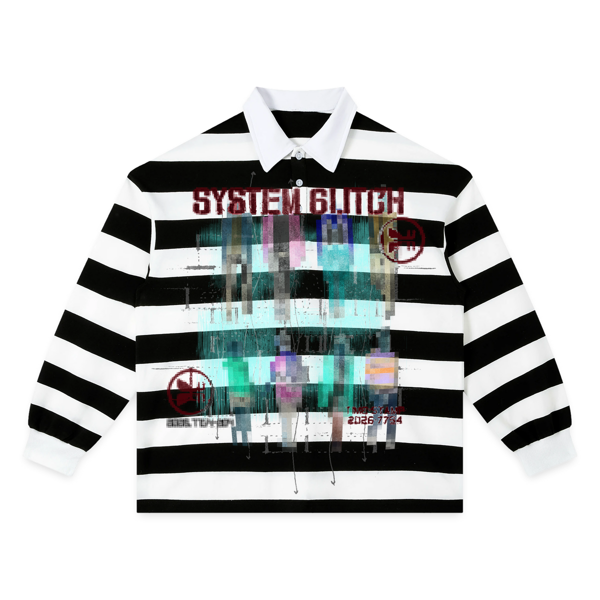 System Glitch Stripe Polo - Black