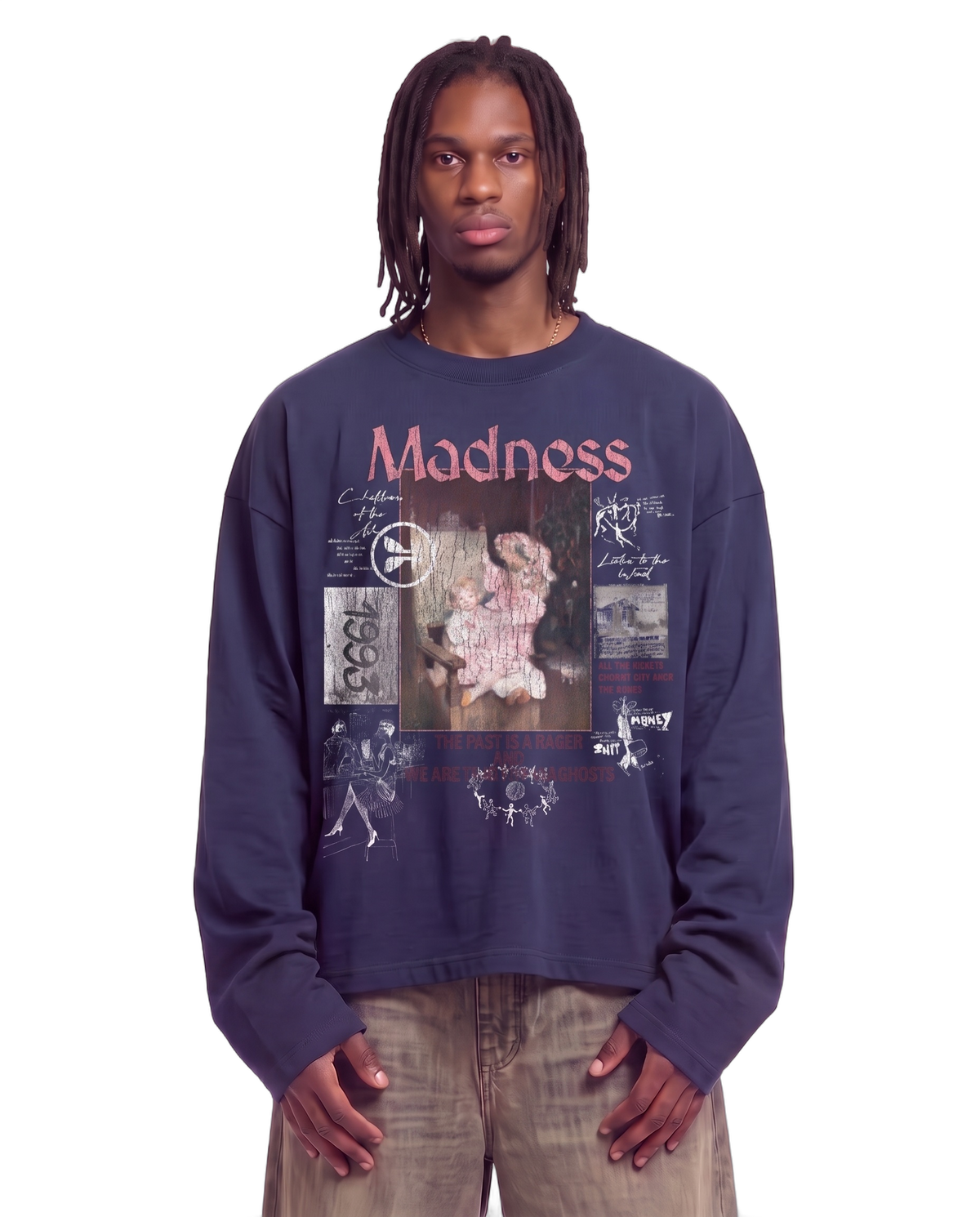 Ashes Baggy L/S Tee on body - Blue