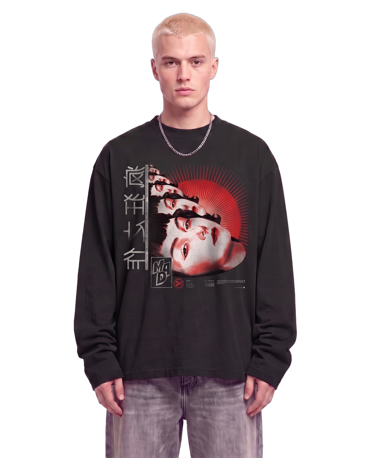 Deja Vu Baggy L/S Tee on body - Black