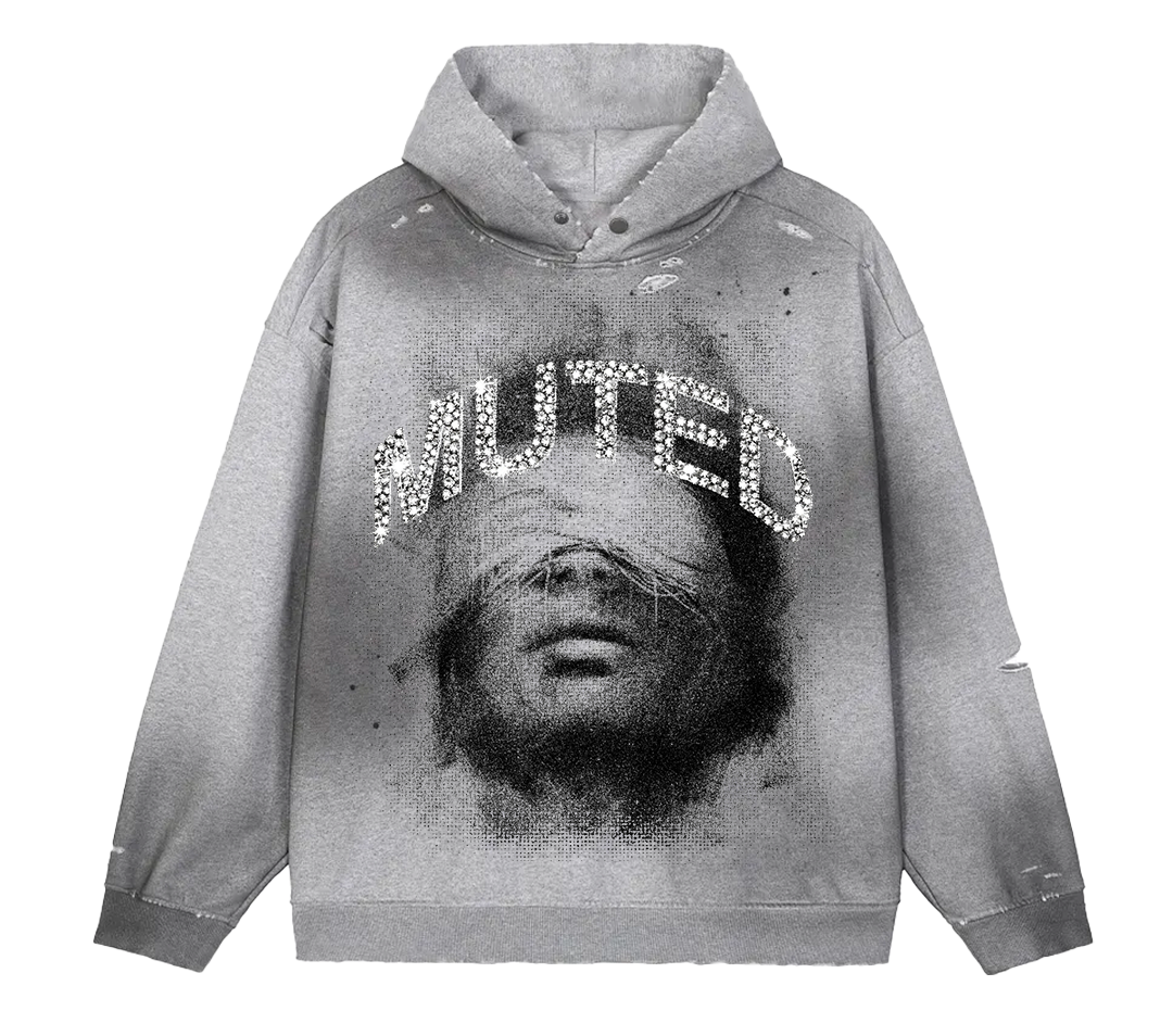 Muted Rhinestone Faded Distress Hoodie