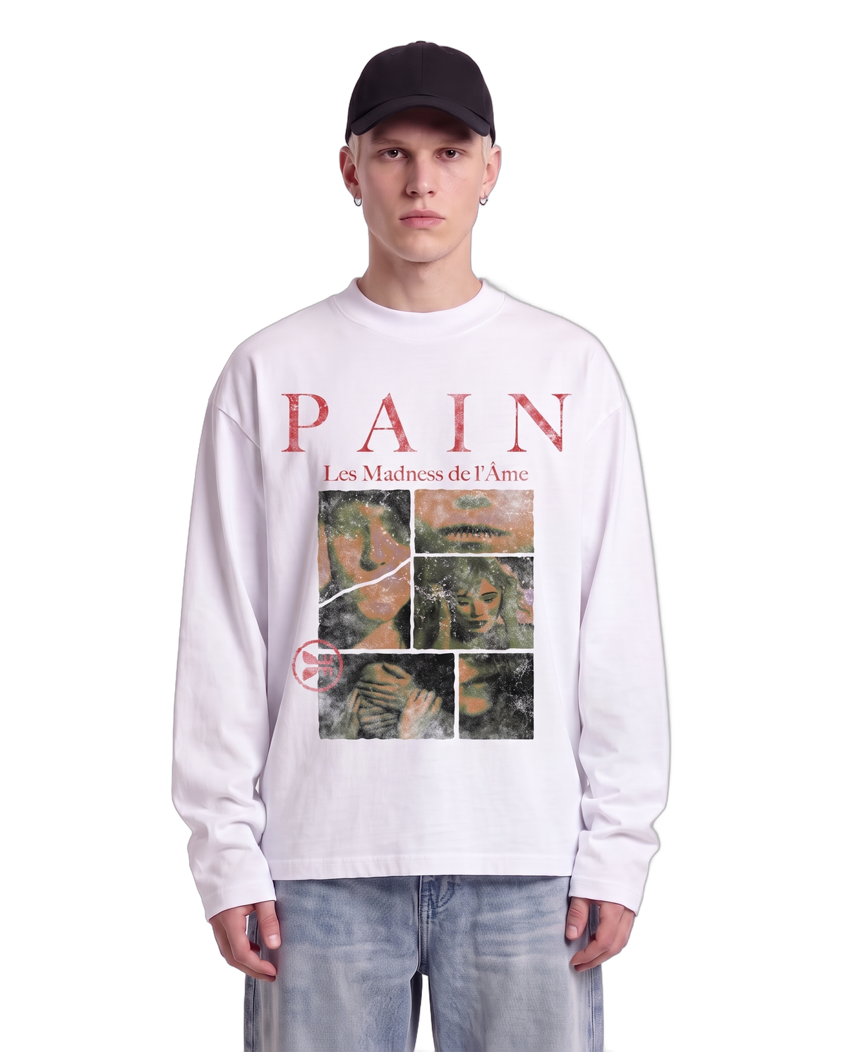 Pain Baggy L/S Tee on body - White