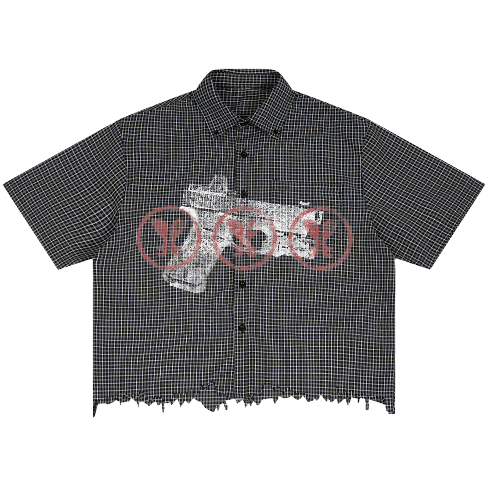 Marked Target Distress Button Up