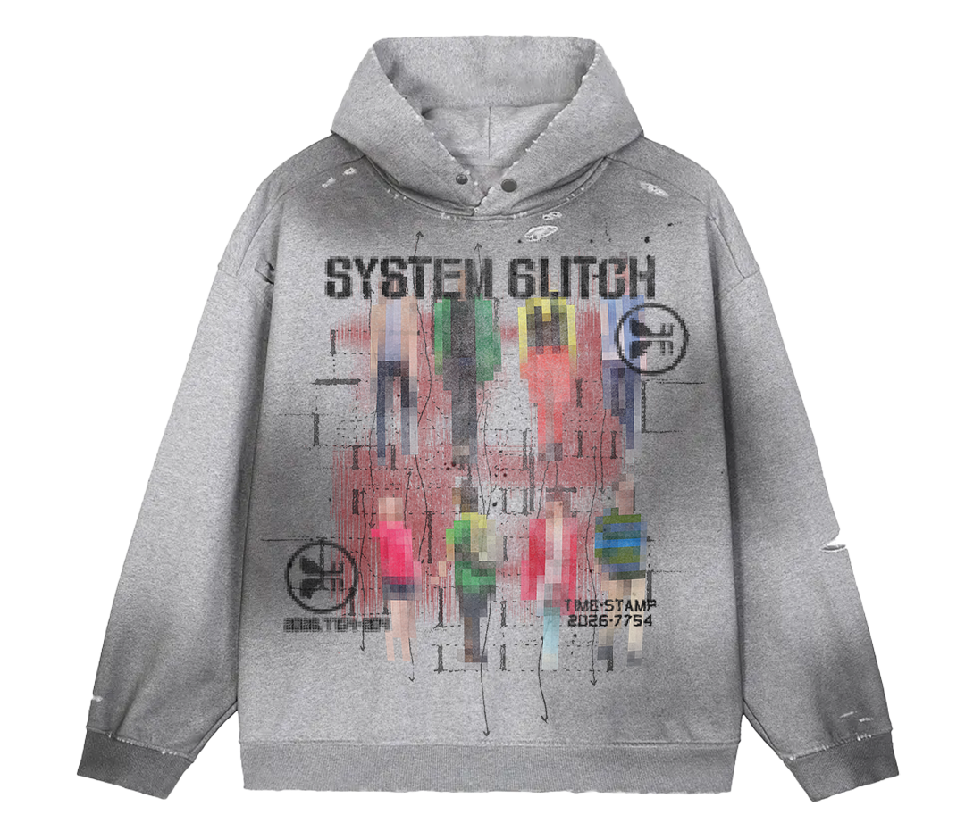System Glitch Faded Distress Hoodie