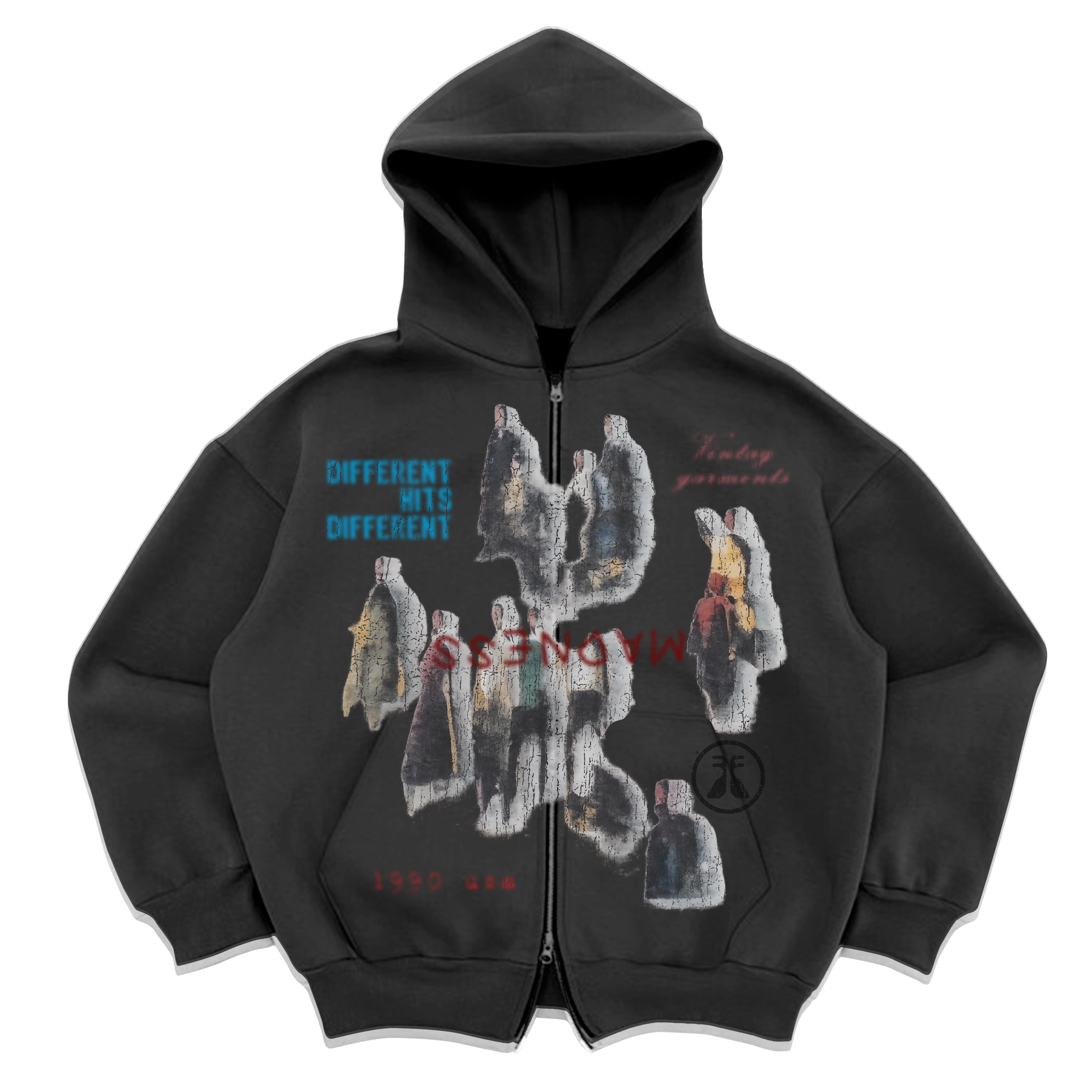 Water Damage Zip Up - Black