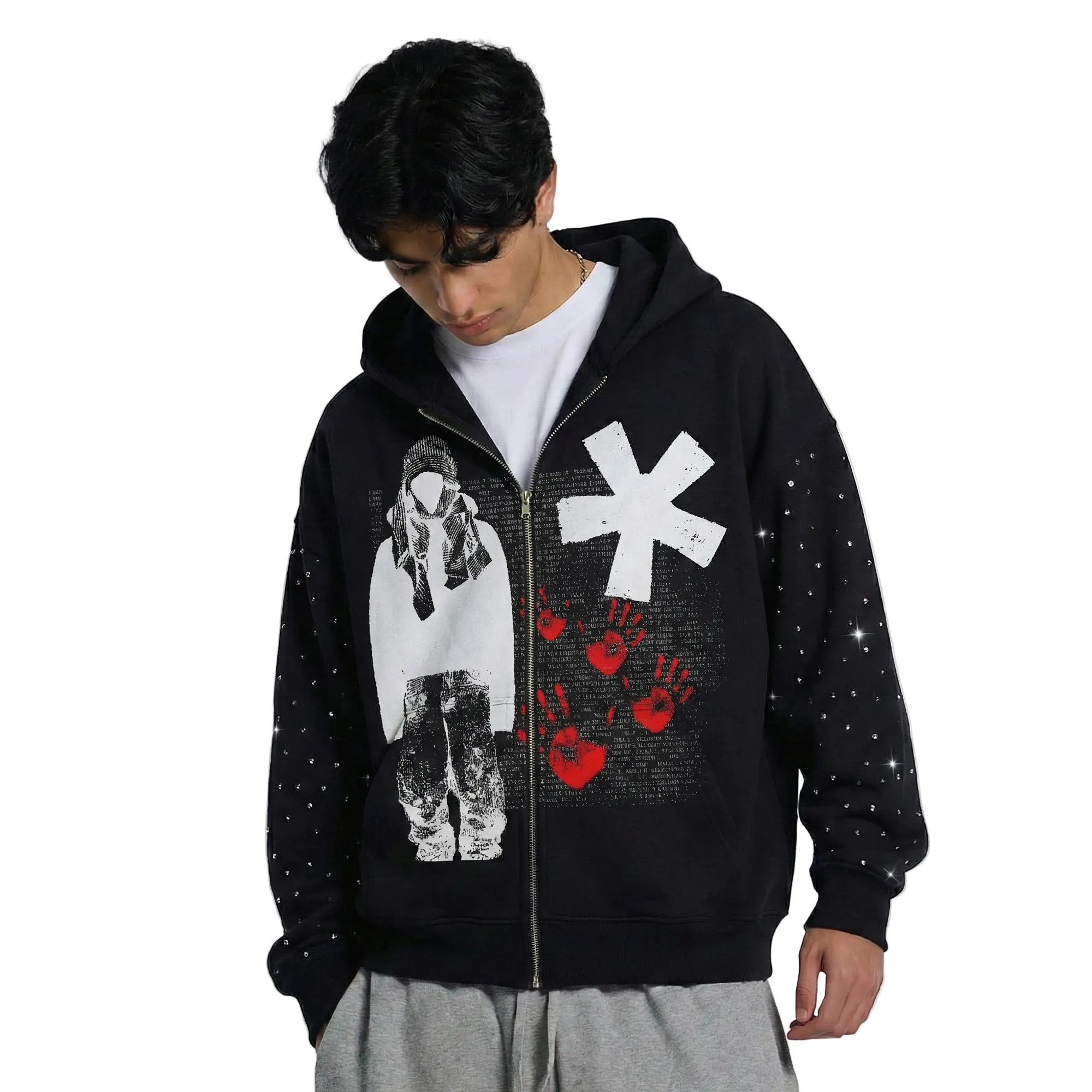 War Rhinestone Zip Up