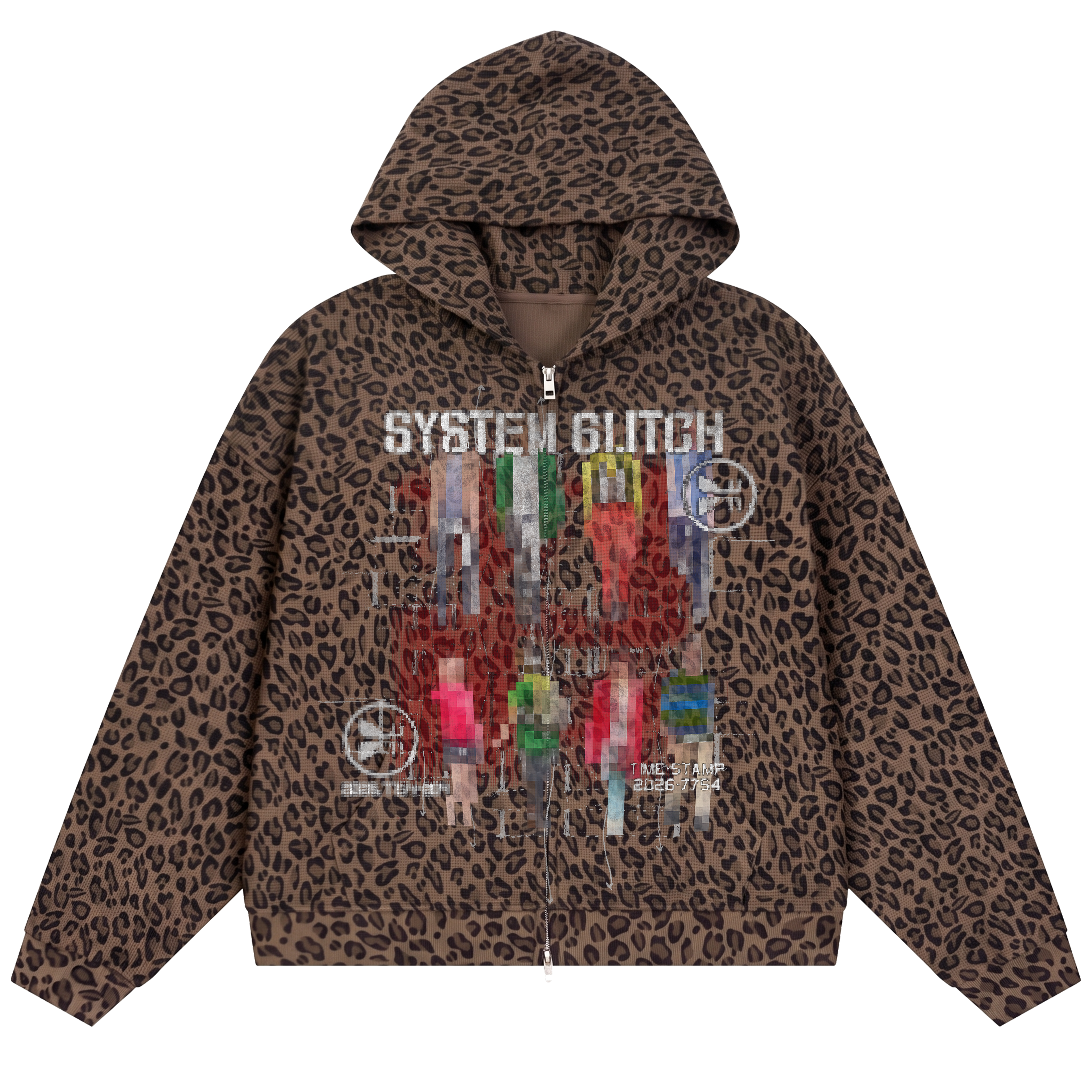 System Glitch Waffle Zip Up - Cheetah