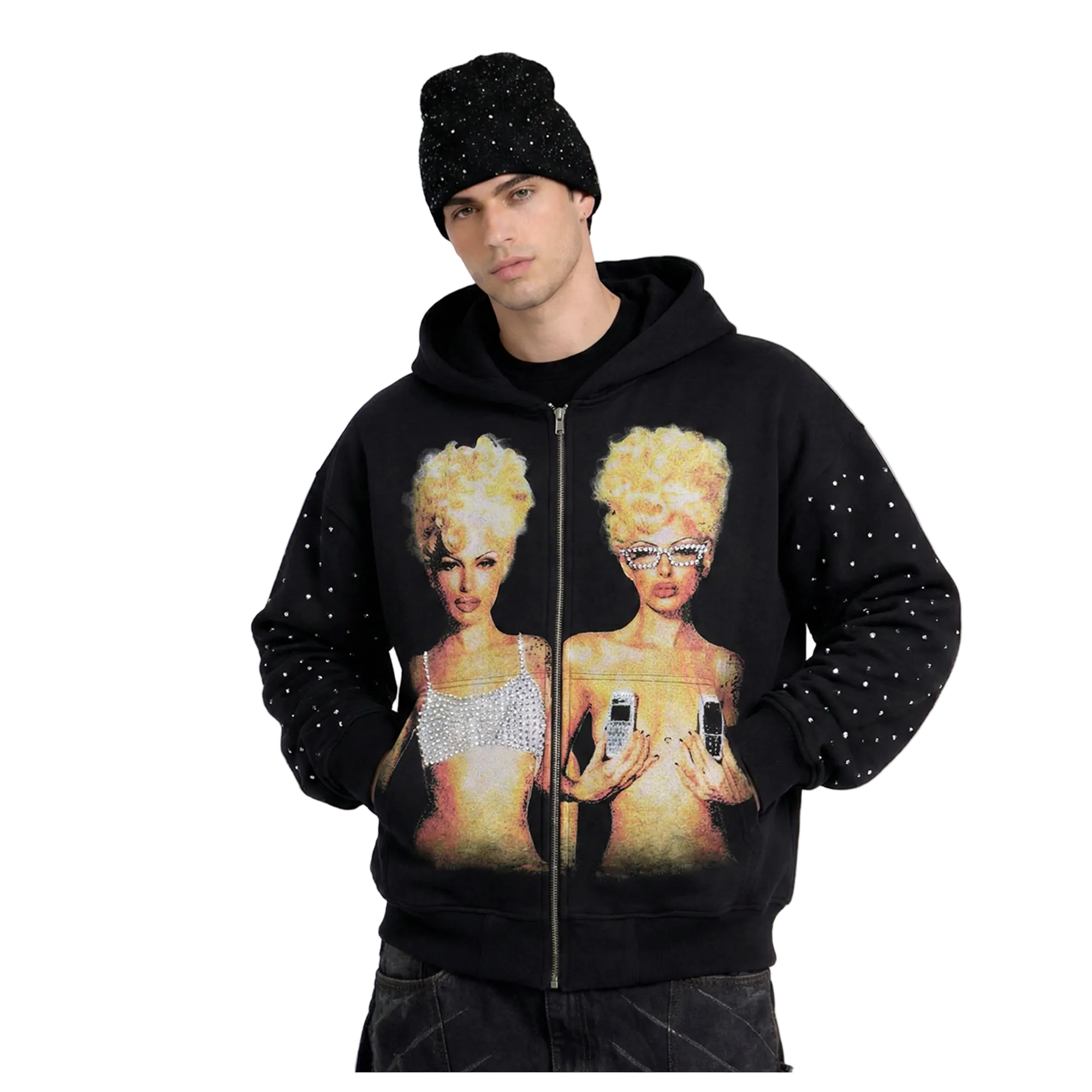 Blondes Rhinestone Zip Up