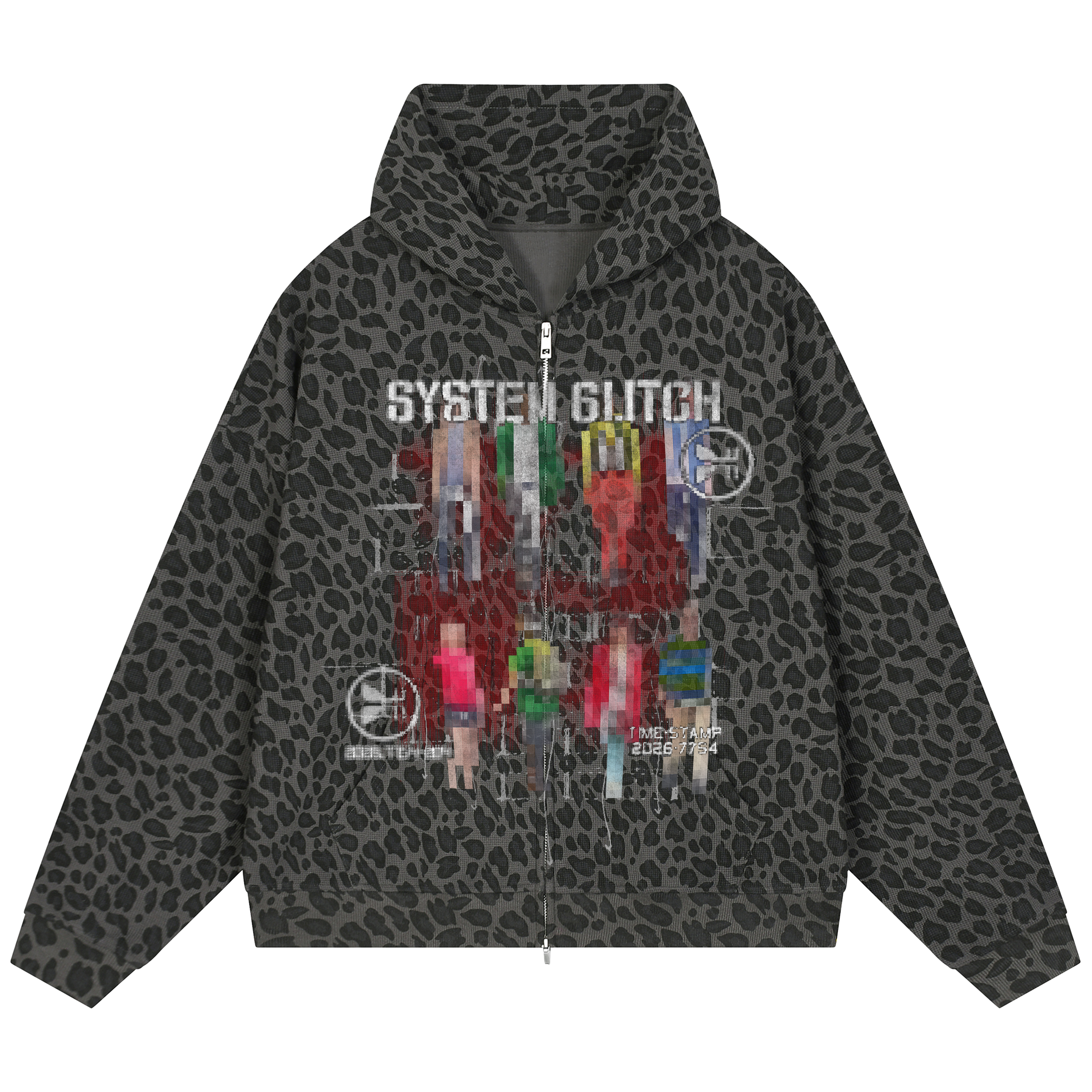 System Glitch Waffle Zip Up - Leopard