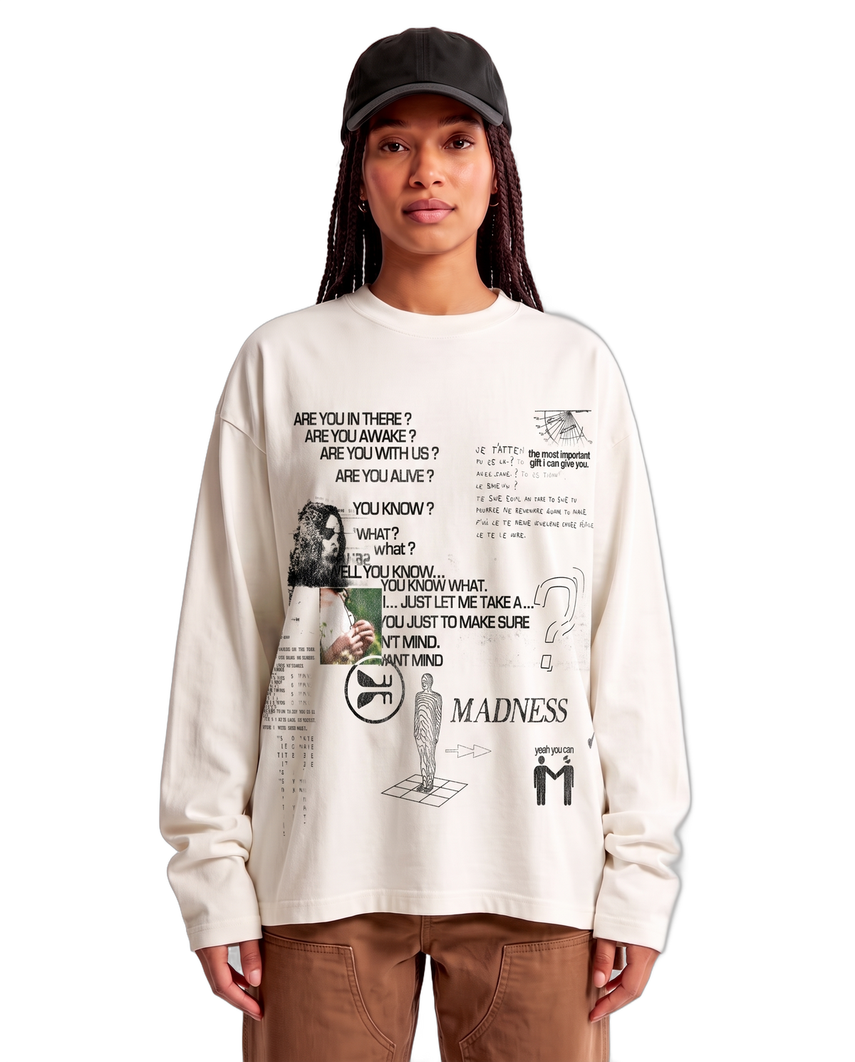 Awake Baggy L/S Tee on body - Off White
