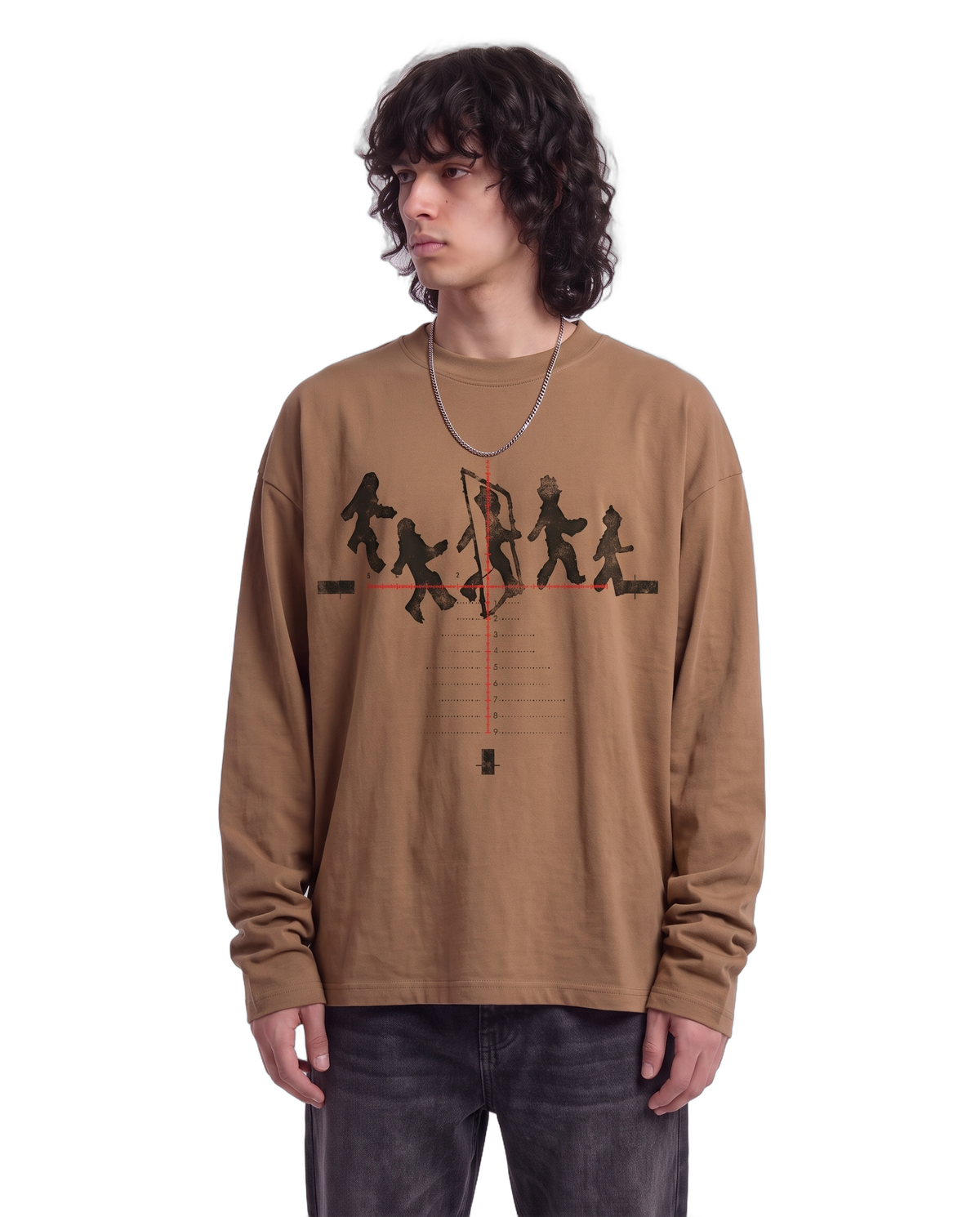 Crosshair Baggy L/S Tee on body - Latte