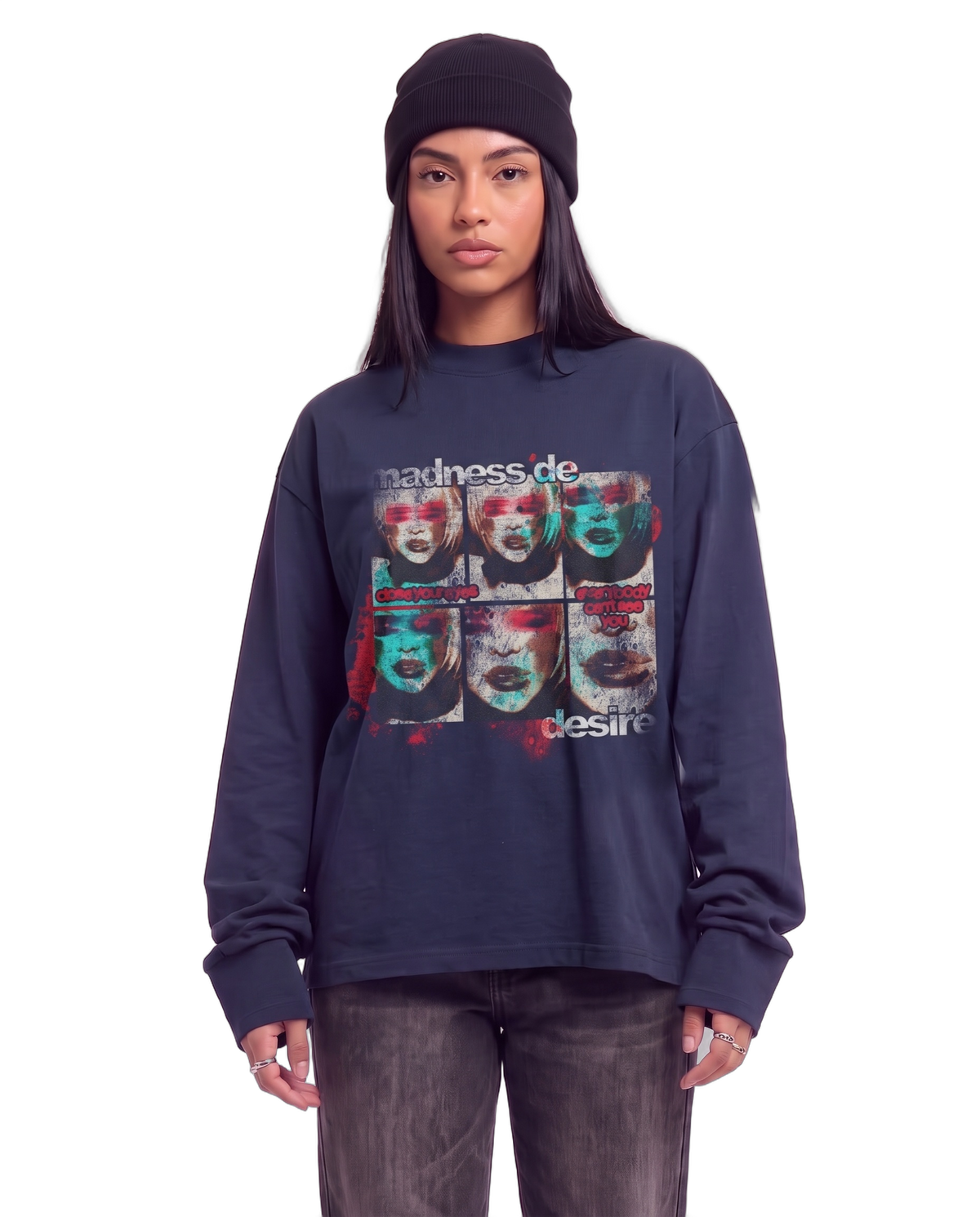 Desire Baggy L/S Tee on body - Blue
