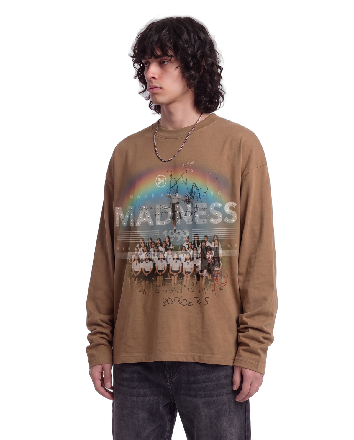 Detention Baggy L/S Tee on body - Latte