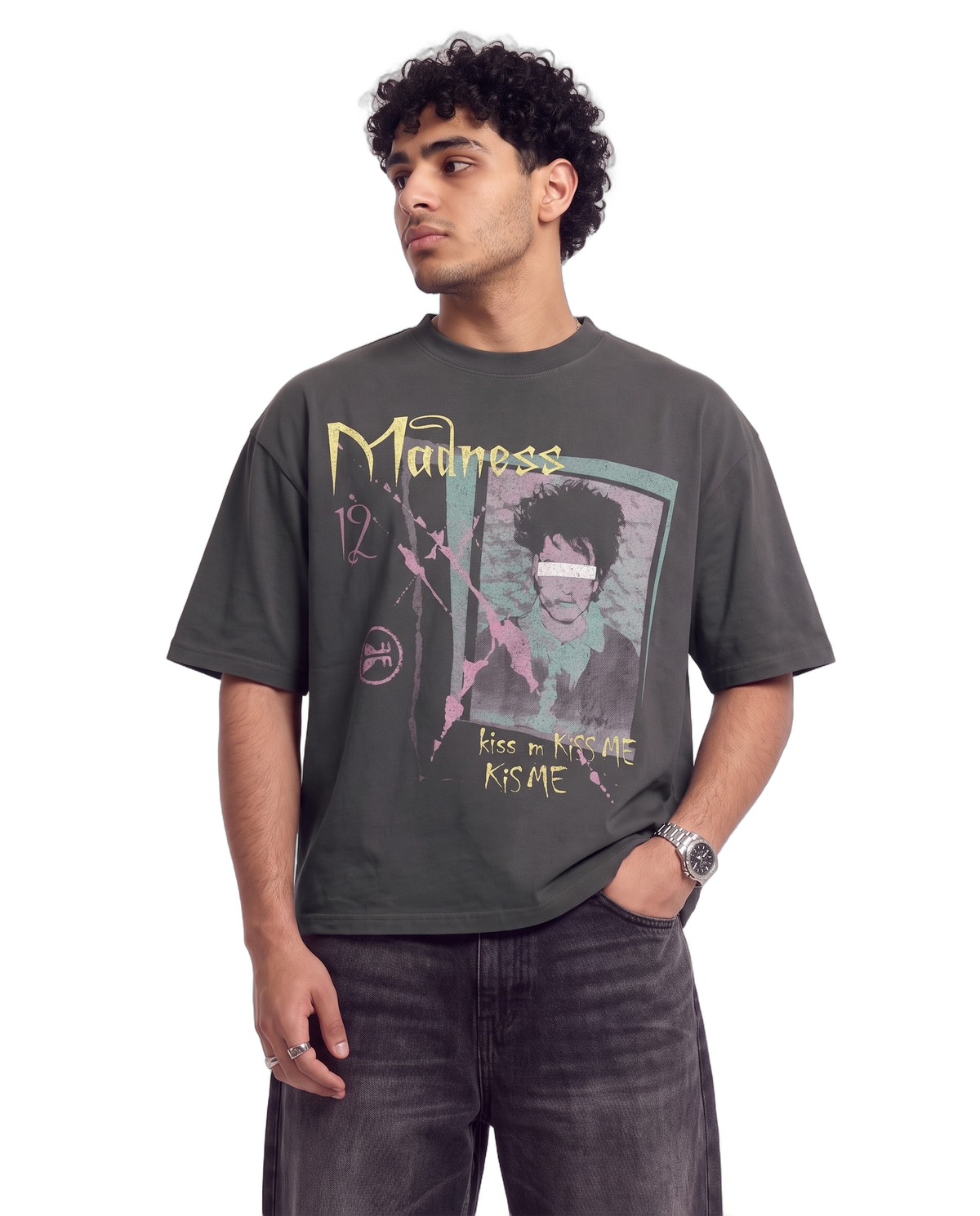 Kiss Me Drop Tee on body - Grey