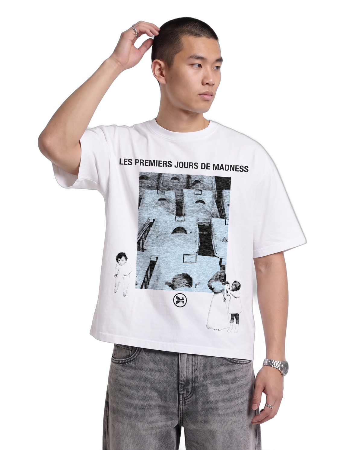 Les Premiers Drop Tee on body - White