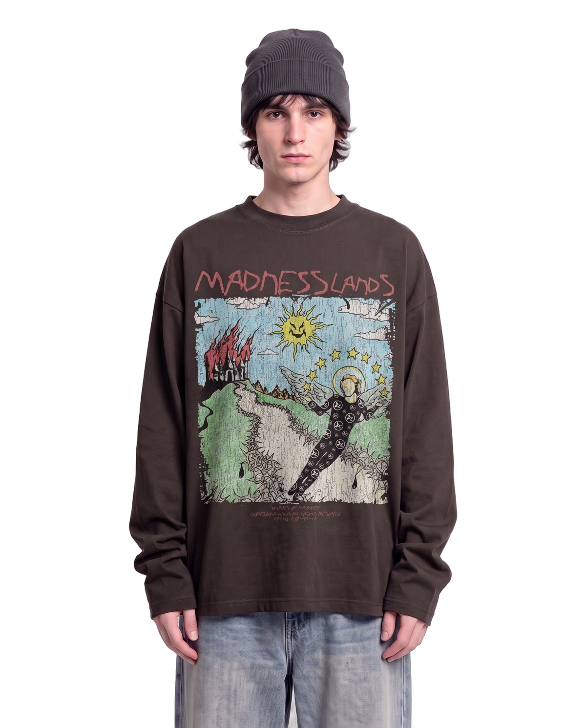 Madlands Baggy L/S Tee on body - Off Black
