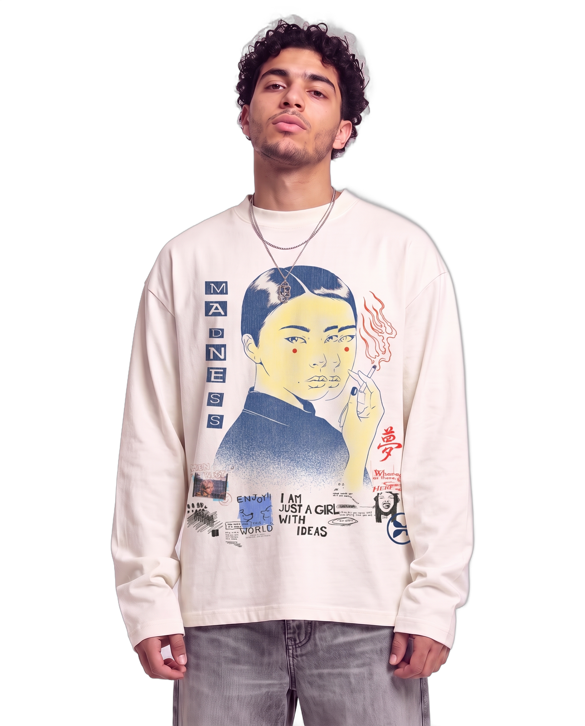 Muse Baggy L/S Tee on body - Off White