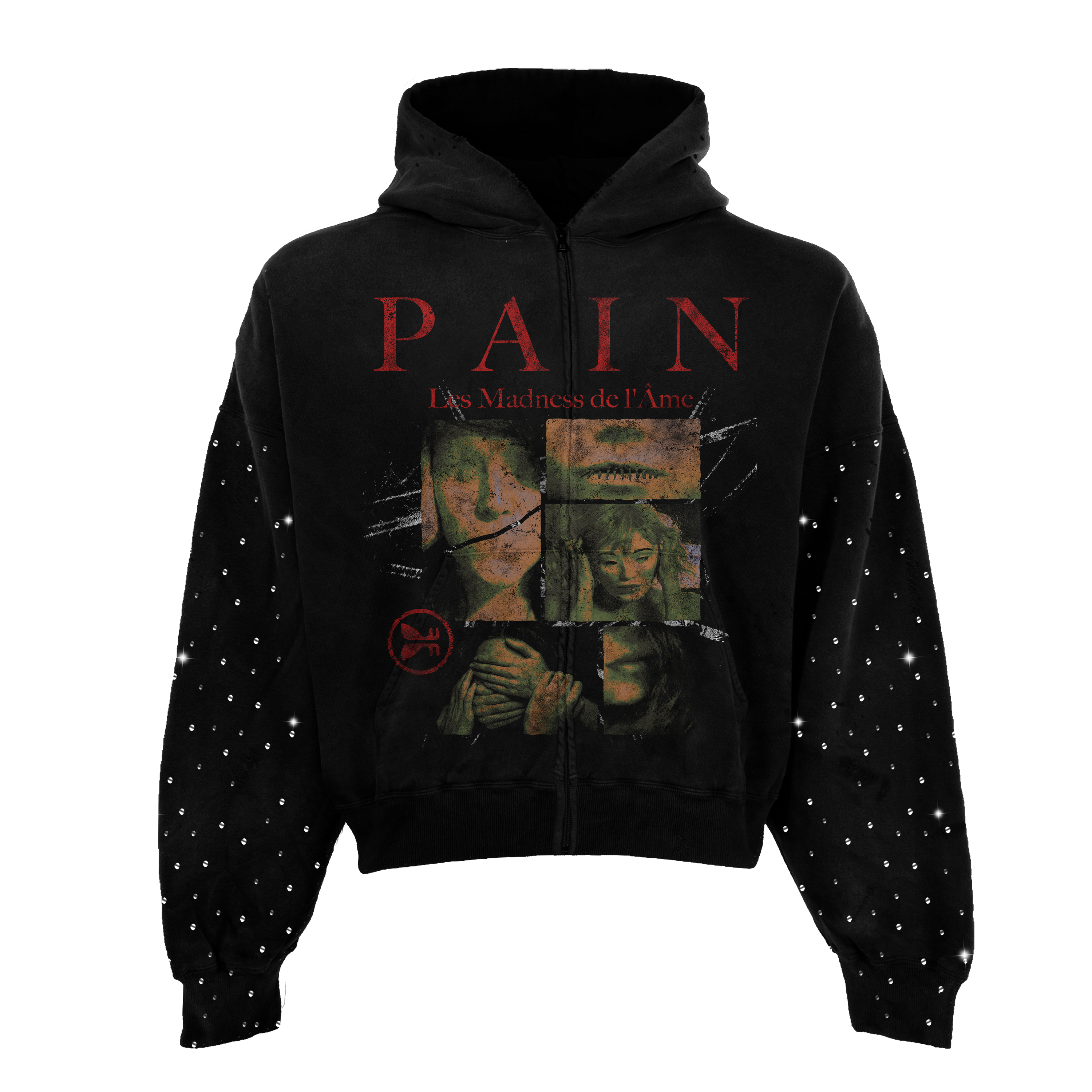 Pain Rhinestone Zip Up