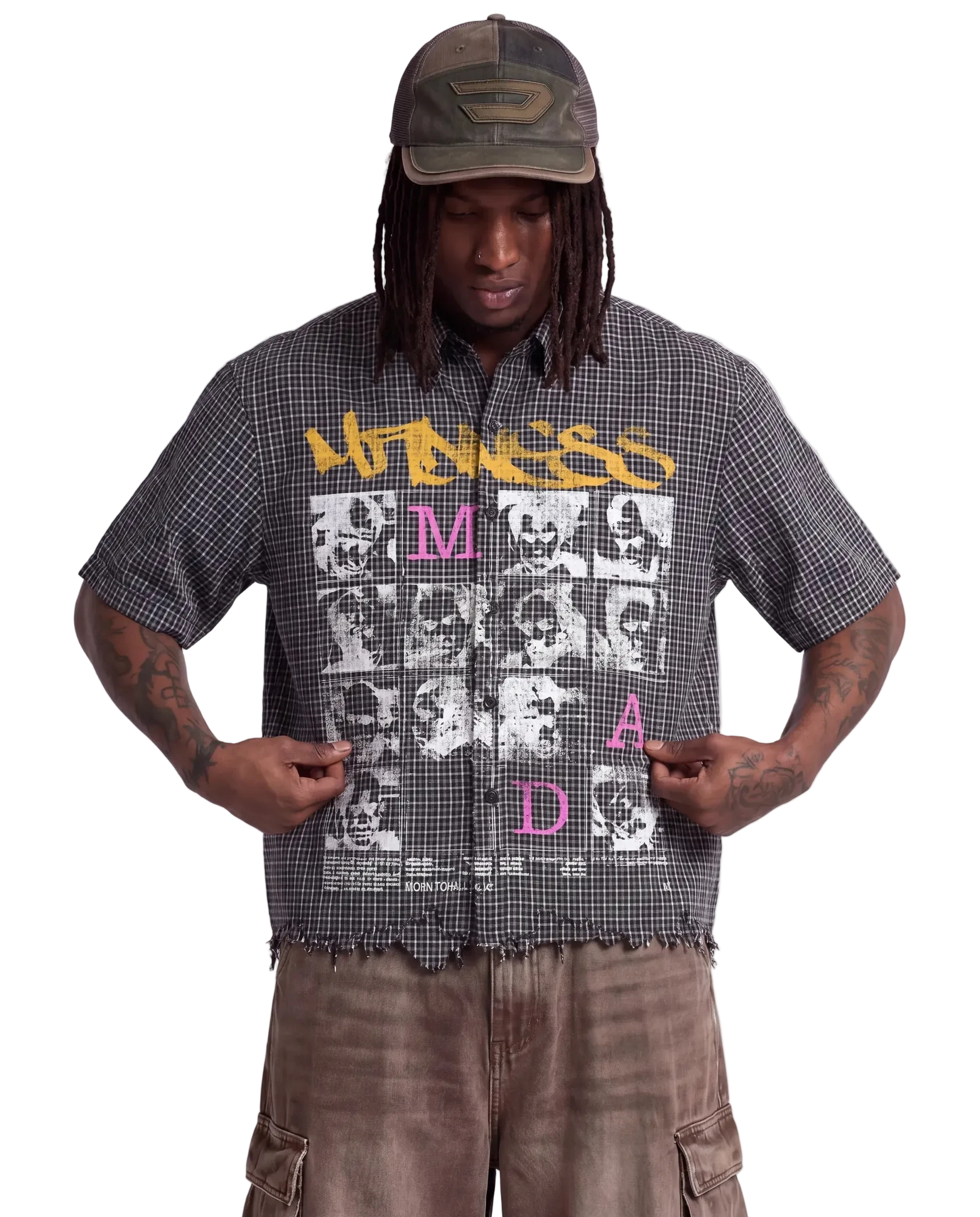 Split Persona Distress Button Up