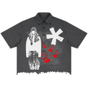Red Handed Distress Button Up