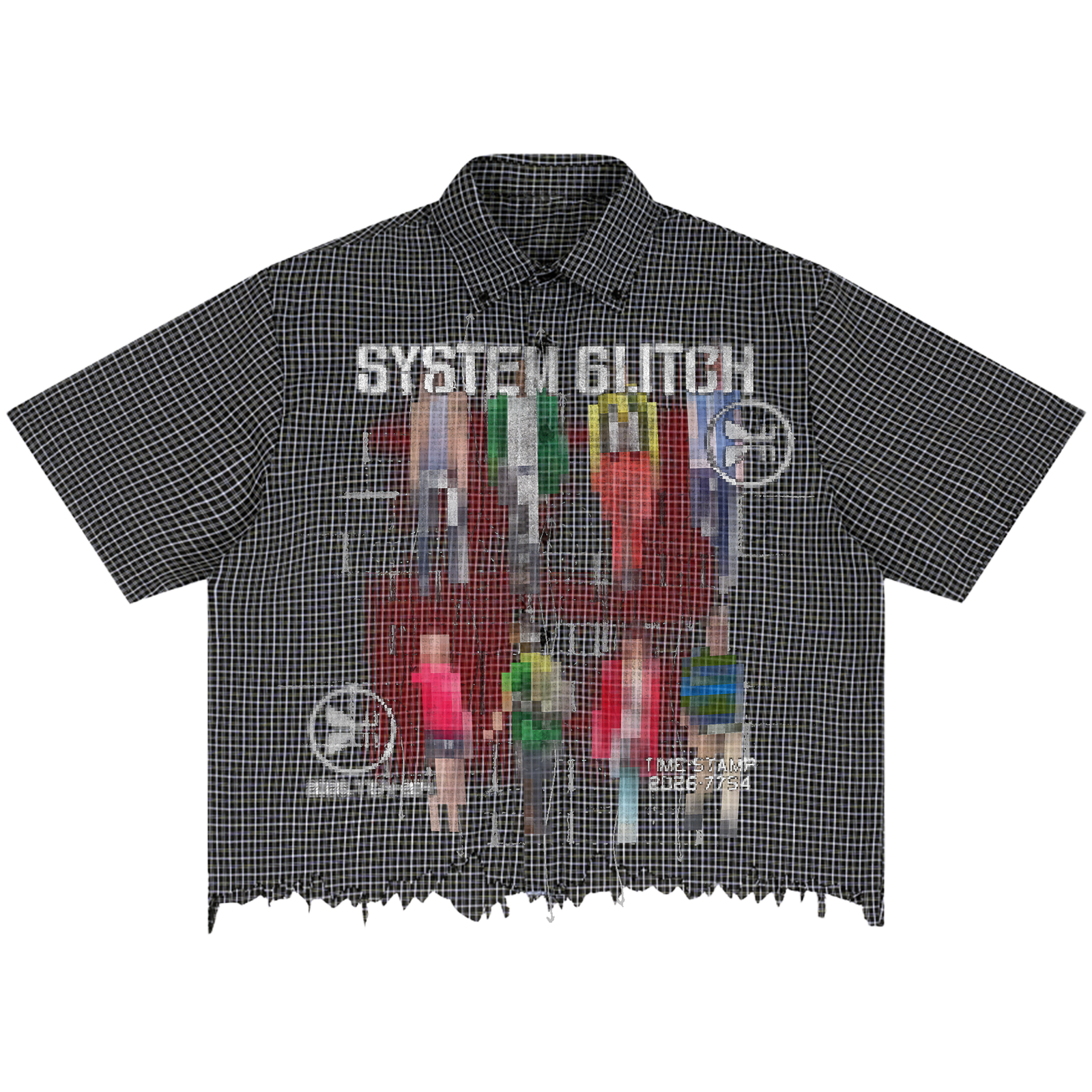 System Glitch Distress Button Up