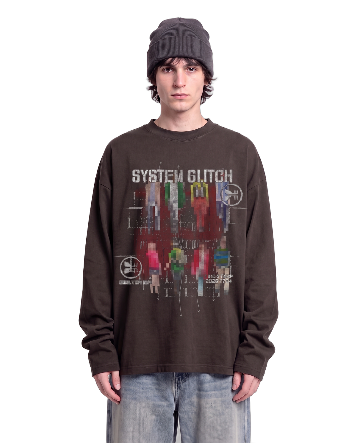System Glitch Baggy L/S Tee on body - Off Black