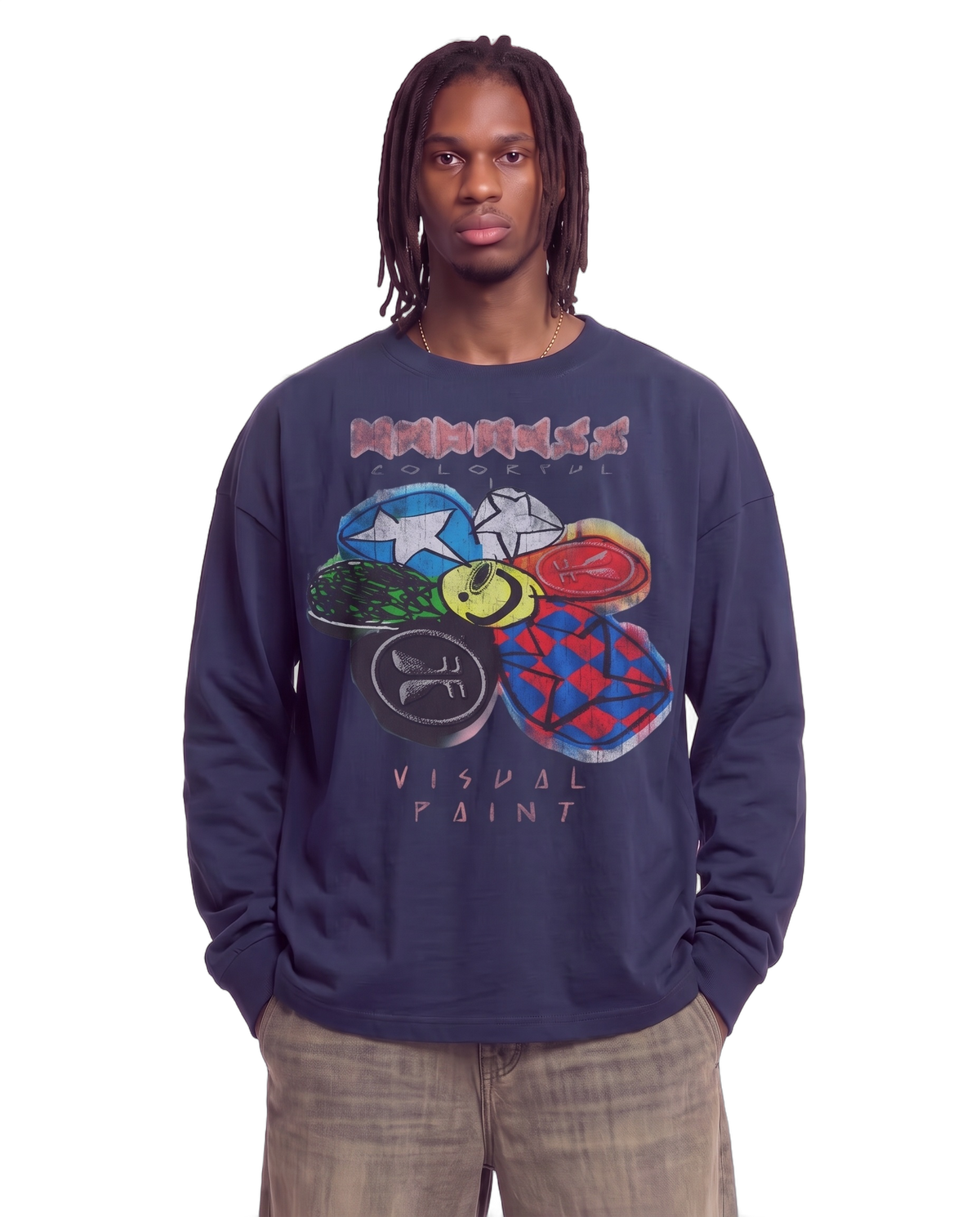 Visual Paint Baggy L/S Tee on body - Blue
