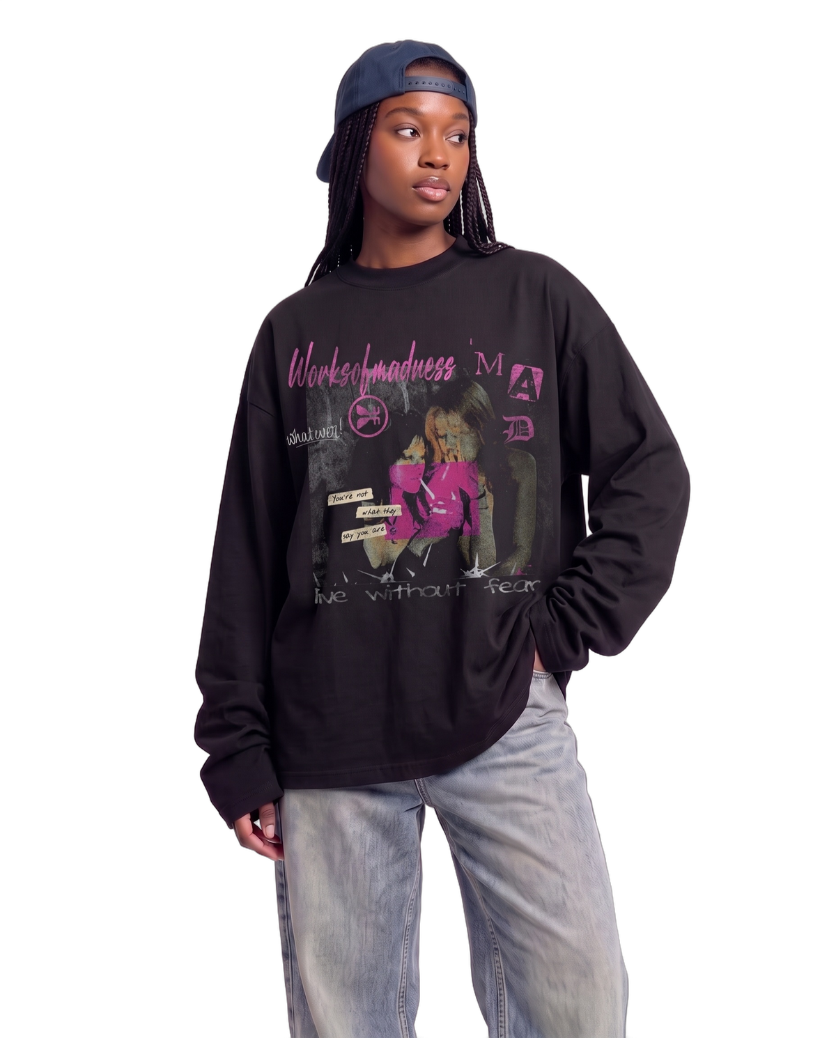 Without Fear Baggy L/S Tee on body - Black