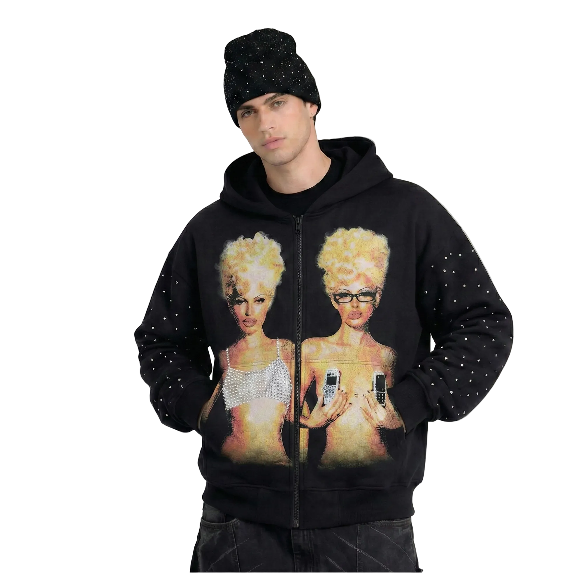 Blondes Rhinestone Zip Up